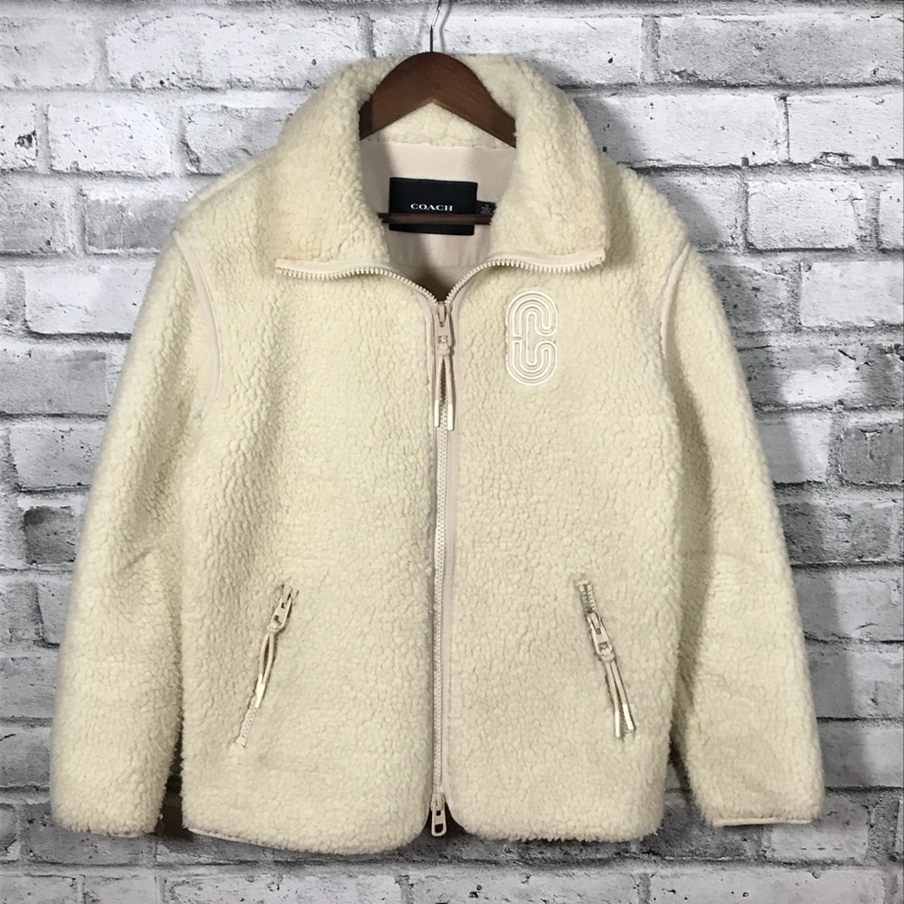Coach Sherpa Zip Up Warm Jacket Natural Small